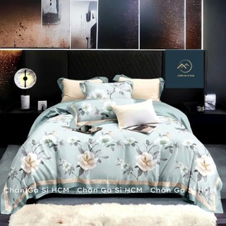 ☘️SIÊU ĐẸP☘️Bộ Chăn Ga Gối Lyocell Microfiber Mát Mềm Mịn Cao Cấp, Bộ 5 Món Gồm Chăn Bông_Chăn Ga SỈ