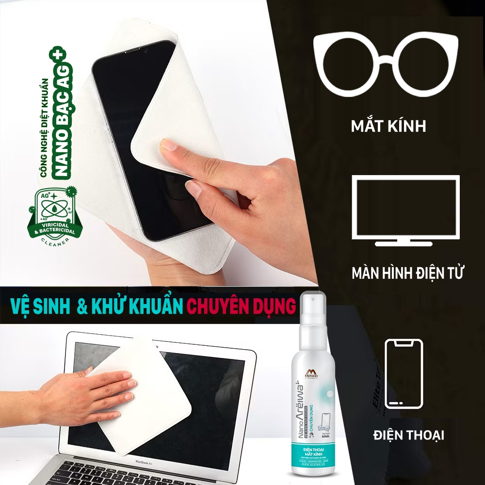 Chai vệ sinh khử khuẩn chuyên dụng điện thoại, laptop mắt kính, thiết bị điện tử Nano Areiwa - An toàn không độc hại