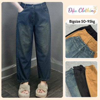 Quần Baggy Bigsize Nữ Lưng Chun Co Giãn Vải Jean Form Rộng Cho Chubby 50-93kg Q524