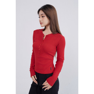 THEKIM Áo thun dài tay cổ tròn cúc ngực , chất liệu Rib Cloud 100% cotton vải dày mềm mịn T259