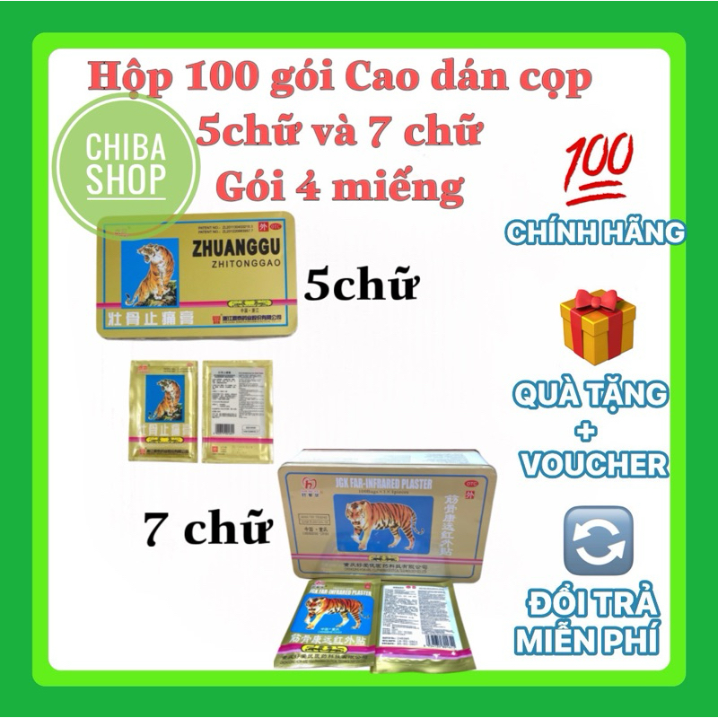 Hộp 100 gói Cao dán cọp 5 chữ/7 chữ