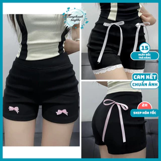 Quần short nữ đính nơ nhiều loại, quần đùi nữ cạp cao chất liệu Umi co giãn bốn chiều