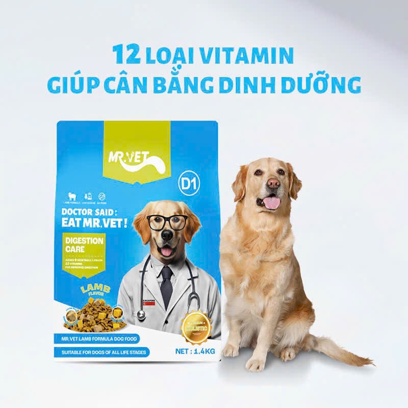 (1.4Kg) Thức Ăn Hạt Mr.Vet Cho Chó Không Độn Ngũ Cốc & Topping Thịt Sấy