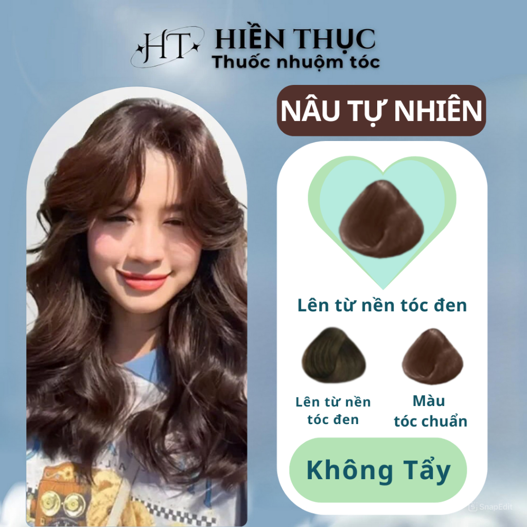 Thuốc nhuộm tóc màu Nâu Tự Nhiên tặng kèm dụng cụ nhuộm | Thuốc nhuộm tóc Hiền Thục