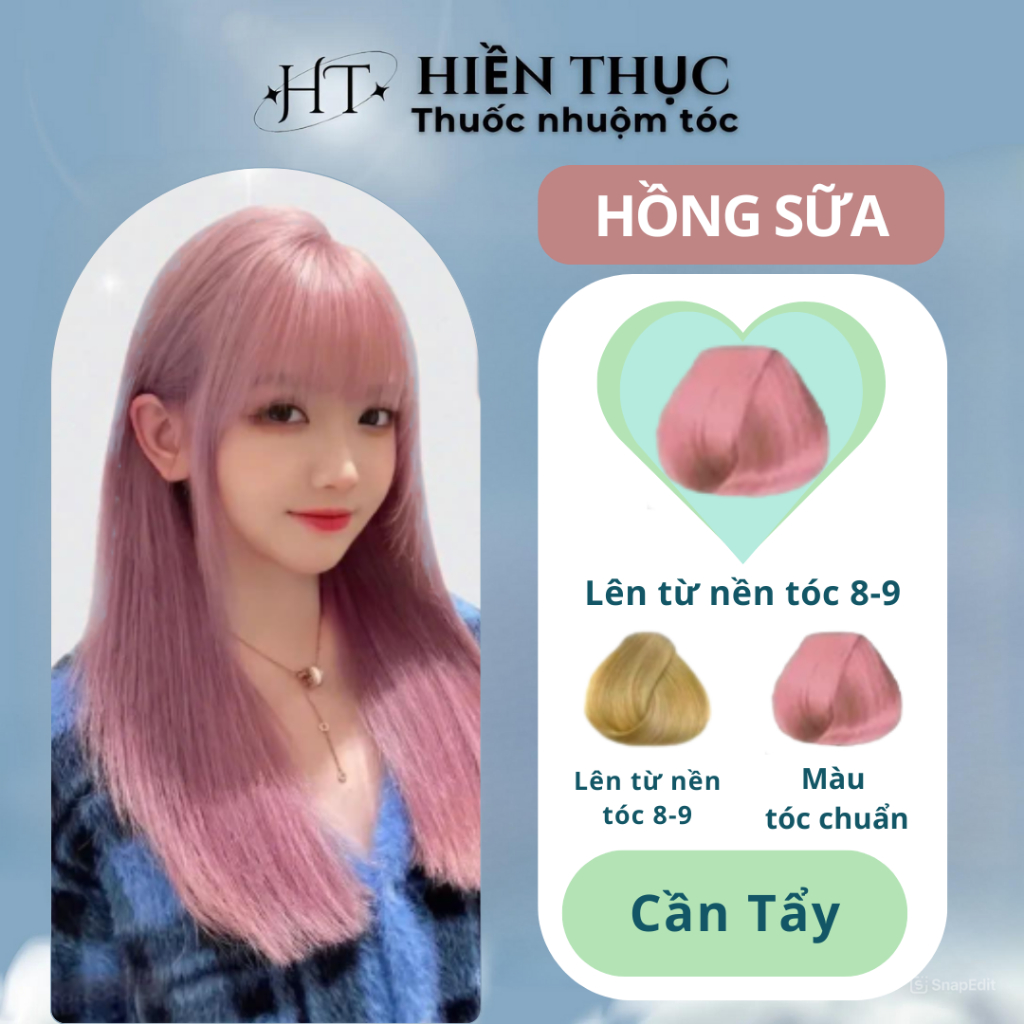 Thuốc nhuộm tóc màu Hồng Sữa tặng kèm dụng cụ nhuộm | Thuốc nhuộm tóc Hiền Thục
