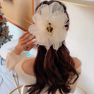 Kẹp Tóc Càng Cua Nơ To Phồng Đẹp Đính Lông Vũ Size to 13cm Phong Cách Thanh Lịch Dành Cho Nữ