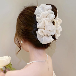 Kẹp Tóc Càng Cua Nơ To Bong Bóng Vải Voan Đính Đá Lấp Lánh Cỡ Lớn Phong Cách Nữ Tính Thanh Lịch Phụ Kiện