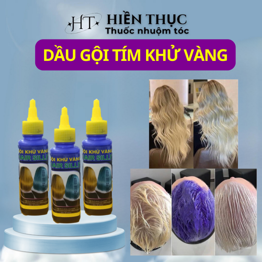 Dầu Gội Tím khử vàng Hair Sille 100ml - Giữ màu cho tóc nhuộm, tóc tẩy bền màu | Thuốc nhuộm tóc Hiền Thục