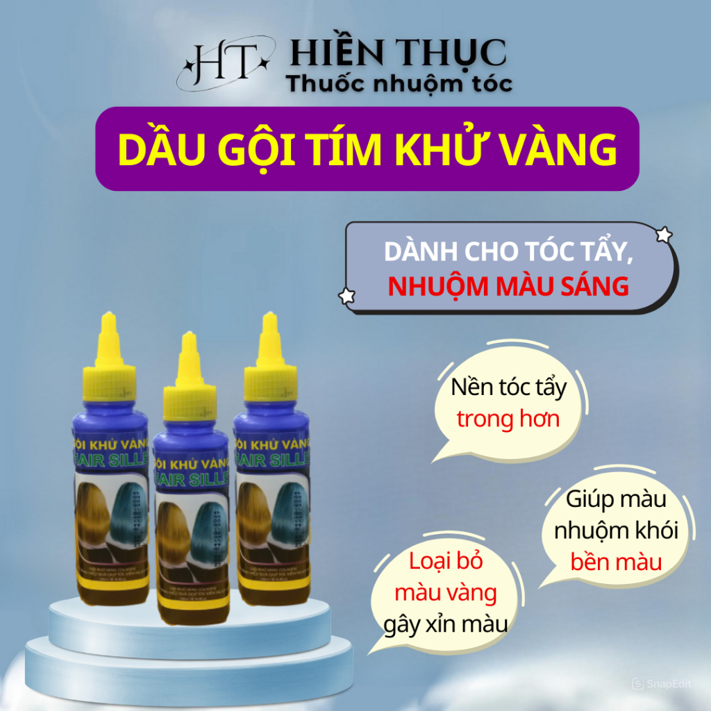 Dầu Gội Tím khử vàng Hair Sille 100ml - Giữ màu cho tóc nhuộm, tóc tẩy bền màu | Thuốc nhuộm tóc Hiền Thục