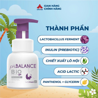 Bọt Vệ Sinh Nữ pH.BALANCE Bio Intimate Gel Giảm Ngứa, Khử Mùi, Làm Dịu Kích Ứng Bảo Vệ Da Chai 200ml