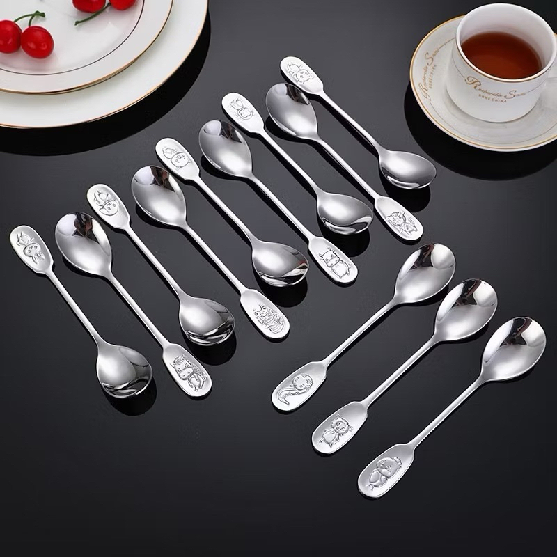 Set muỗng inox cán logo hình thú 12 con giáp