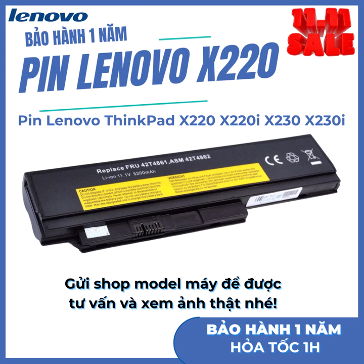 Pin Laptop Lenovo ThinkPad X220 X220i X220s mã pin 42T4861 42T4862 45N1023 Pin Lenovo Bảo Hành 1 Năm