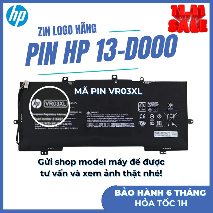 Pin Laptop HP Envy 13-D 13-D046TU 13-D025TU 13-D024TU mã pin VR03XL Pin Zin Logo Hãng
