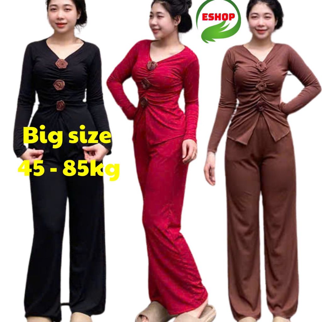 Set đồ nữ quần ống rộng áo tay dài bigsize set đồ nữ sang chảnh đồ mặc nhà đẹp dễ thương ESHOP MS304
