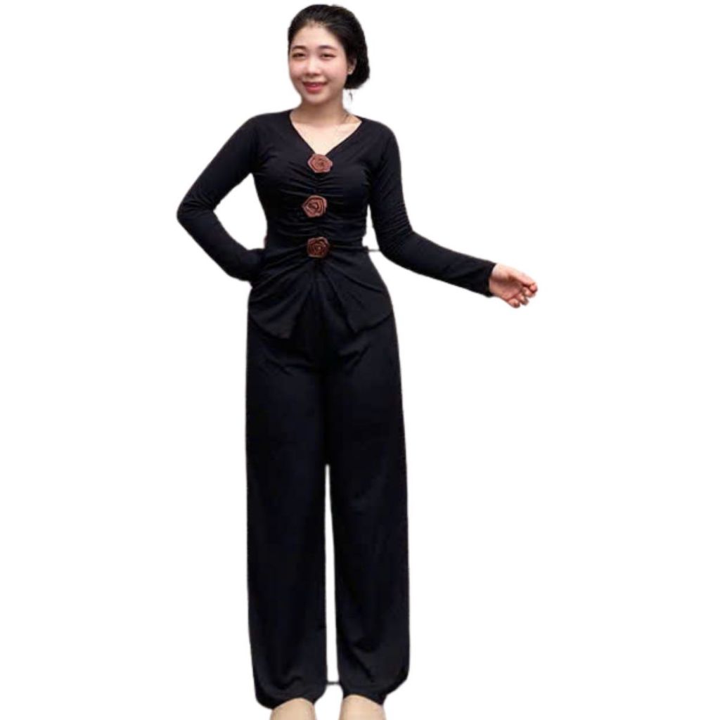 Set đồ nữ quần ống rộng áo tay dài bigsize set đồ nữ sang chảnh đồ mặc nhà đẹp dễ thương ESHOP MS304