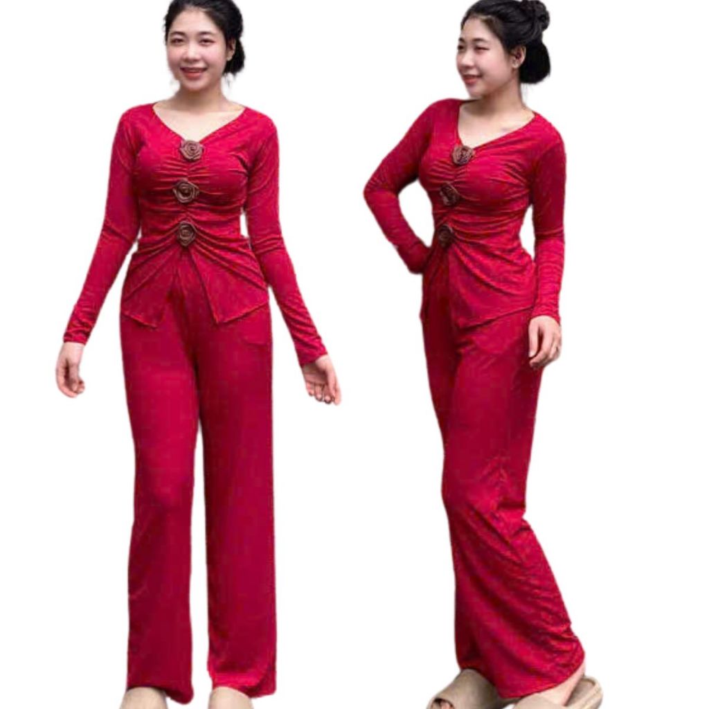 Set đồ nữ quần ống rộng áo tay dài bigsize set đồ nữ sang chảnh đồ mặc nhà đẹp dễ thương ESHOP MS304