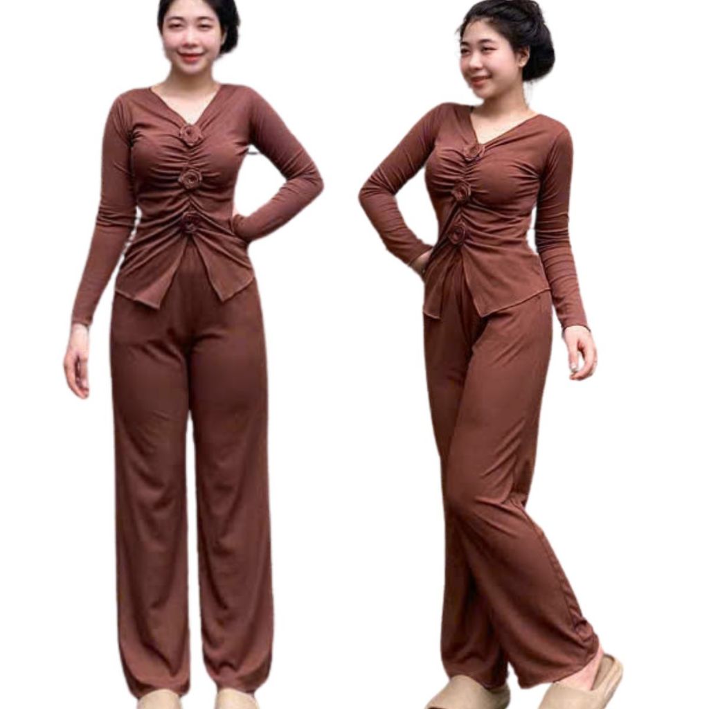 Set đồ nữ quần ống rộng áo tay dài bigsize set đồ nữ sang chảnh đồ mặc nhà đẹp dễ thương ESHOP MS304