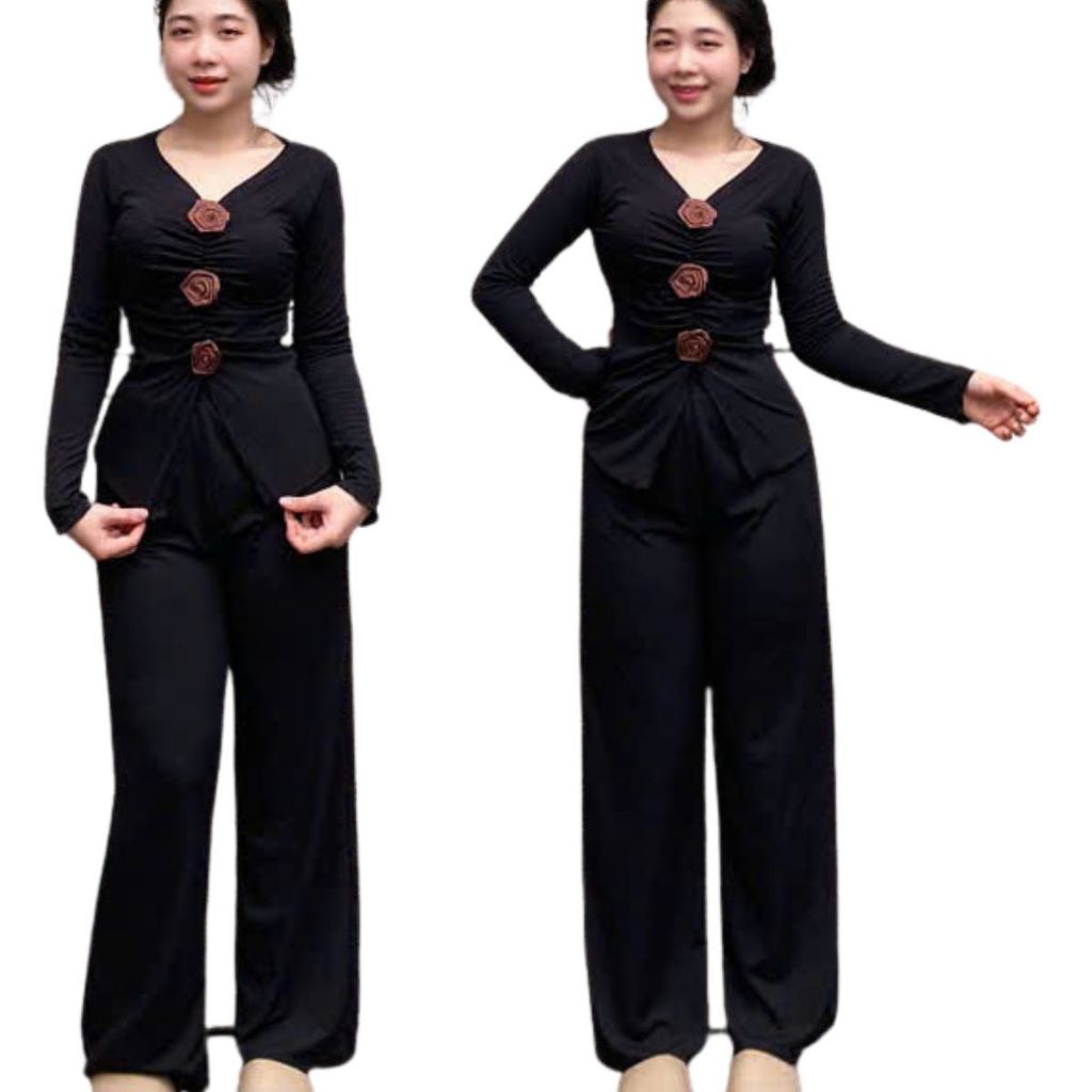 Set đồ nữ quần ống rộng áo tay dài bigsize set đồ nữ sang chảnh đồ mặc nhà đẹp dễ thương ESHOP MS304