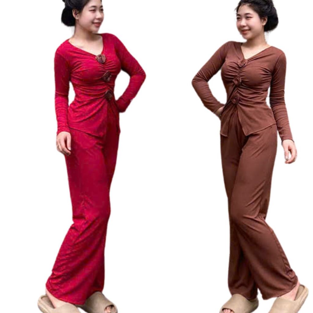 Set đồ nữ quần ống rộng áo tay dài bigsize set đồ nữ sang chảnh đồ mặc nhà đẹp dễ thương ESHOP MS304