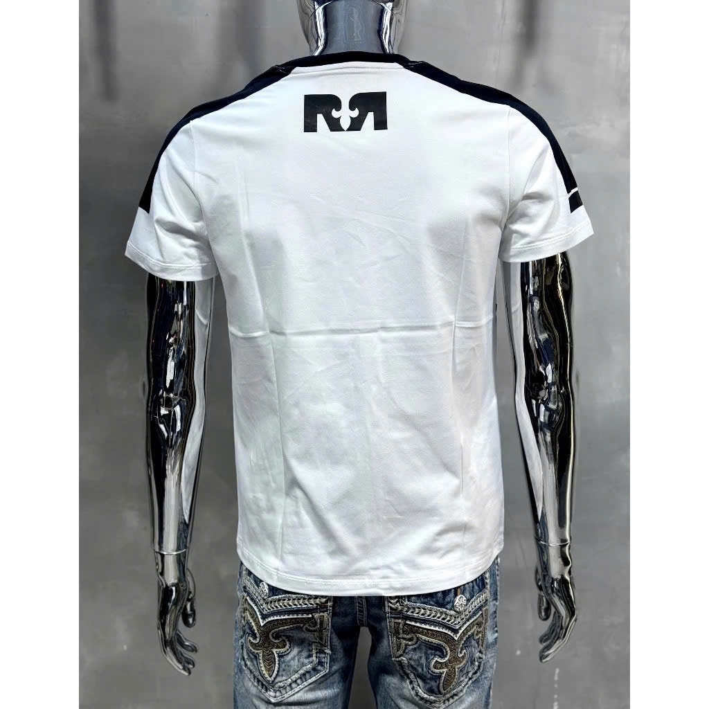 Áo thun nam cổ tròn tay ngắn phối màu nửa thân in nổi chữ ROCK cực đẹp,chất vải cotton co giãn thoáng mát trẻ trung năng