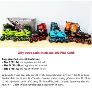 Giày Trượt Patin 1 Hàng Bánh 808 PRO-CARE (có thể điều chỉnh size) - Hàng Chính Hãng