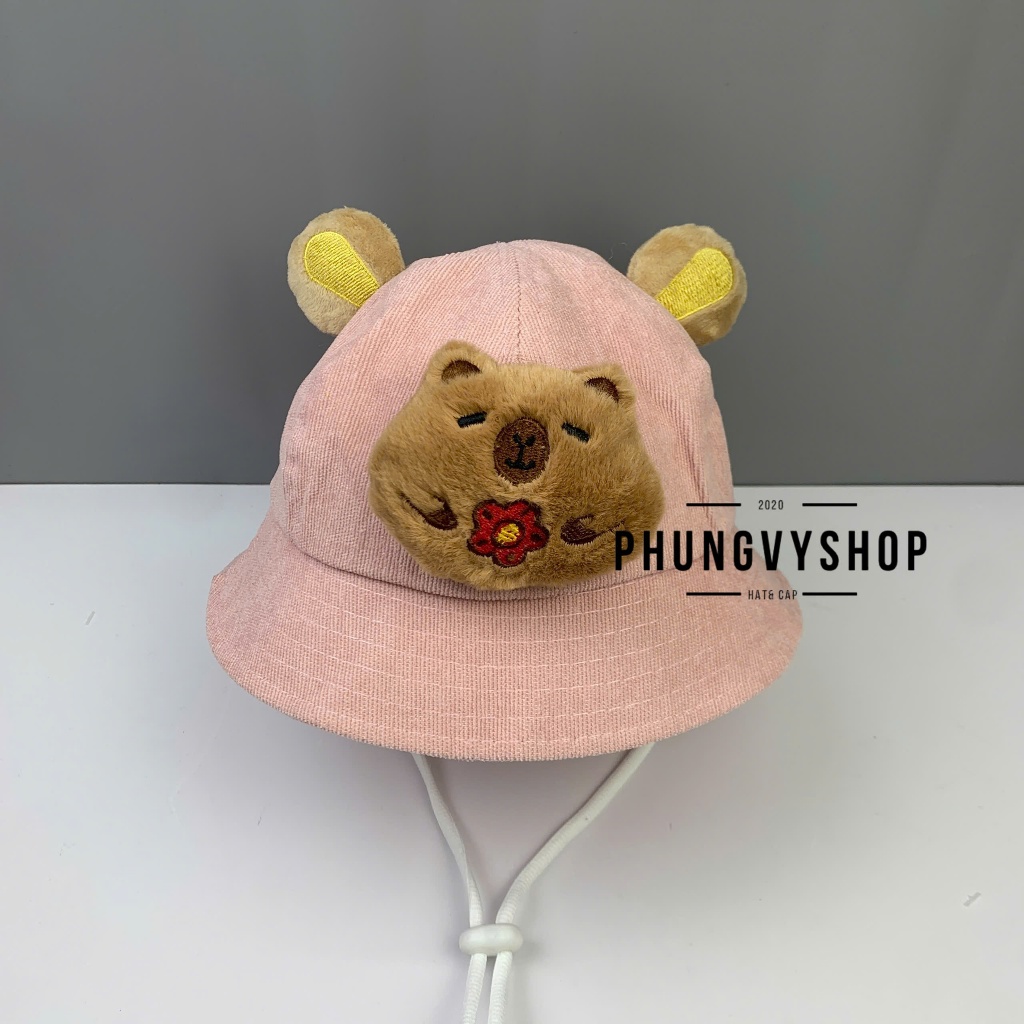(SALE) Bé Dưới 2Tuổi/Vđ 49cm_Mũ bucket tai bèo vành trai gái trẻ em phungvyshop-nón /Bo nhí CAPYBARA LOẠI MÚI CÓ TAI /
