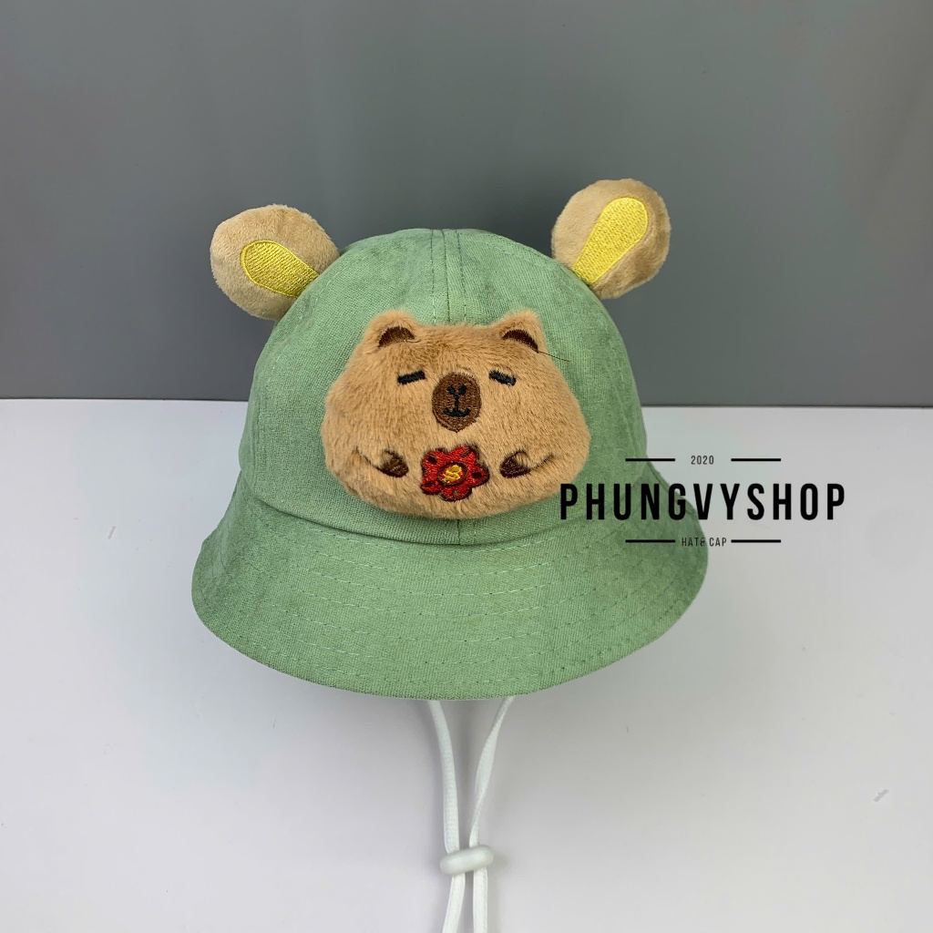(SALE) Bé Dưới 2Tuổi/Vđ 49cm_Mũ bucket tai bèo vành trai gái trẻ em phungvyshop-nón /Bo nhí CAPYBARA LOẠI MÚI CÓ TAI /