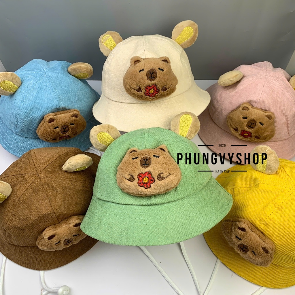 (SALE) Bé Dưới 2Tuổi/Vđ 49cm_Mũ bucket tai bèo vành trai gái trẻ em phungvyshop-nón /Bo nhí CAPYBARA LOẠI MÚI CÓ TAI /