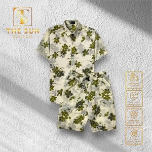 Bộ Quần Áo Lụa Họa Tiết Hoa Dã Quỳ 3 Màu - Bộ Sơ Mi Lụa TS03,TS07,19 - Size 50-100kg - Bộ Cuban Shirt Vải Lụa Chống Nhăn