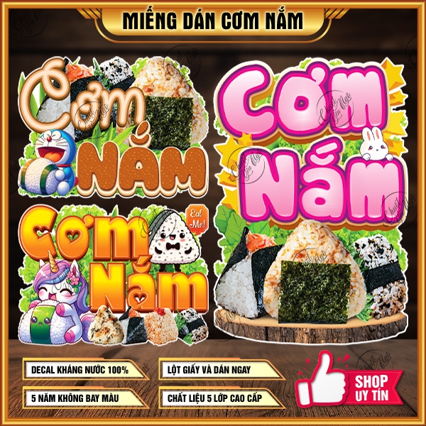 Decal CƠM NẮM hình dán trang trí tủ kính menu kimbap sushi ăn vặt decor ...