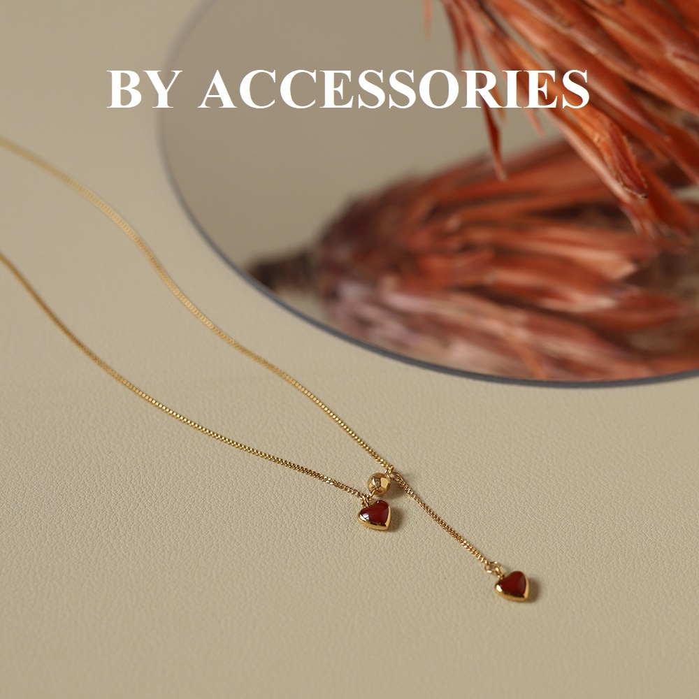 Dây chuyền nữ titan tua rua trái tim nhỏ xinh sơn dầu màu đỏ mạ vàng không gỉ WN24107 BY ACCESSORIES