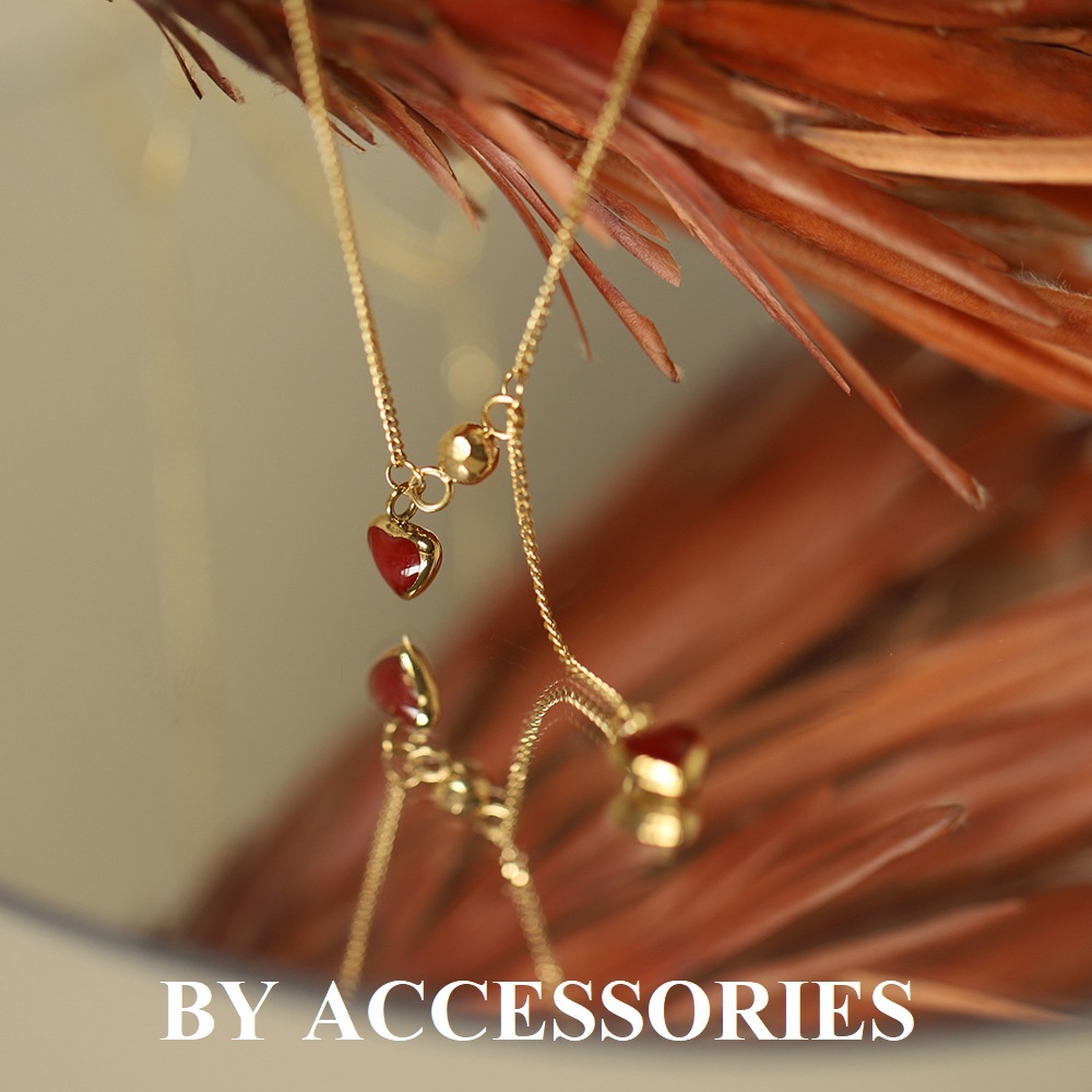 Dây chuyền nữ titan tua rua trái tim nhỏ xinh sơn dầu màu đỏ mạ vàng không gỉ WN24107 BY ACCESSORIES