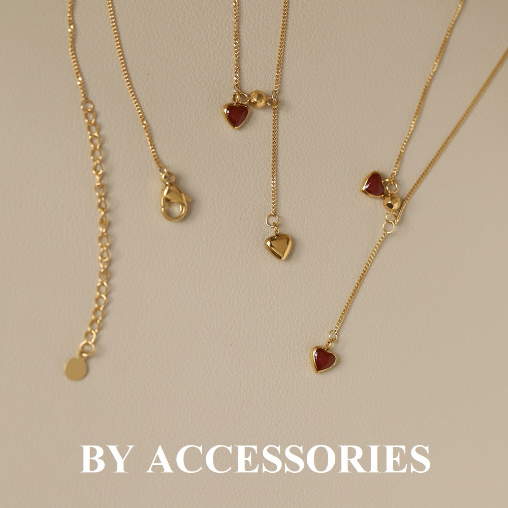 Dây chuyền nữ titan tua rua trái tim nhỏ xinh sơn dầu màu đỏ mạ vàng không gỉ WN24107 BY ACCESSORIES