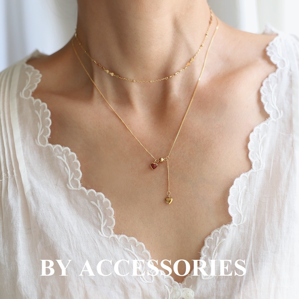 Dây chuyền nữ titan tua rua trái tim nhỏ xinh sơn dầu màu đỏ mạ vàng không gỉ WN24107 BY ACCESSORIES