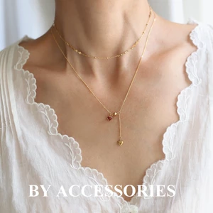 Dây chuyền nữ titan tua rua trái tim nhỏ xinh sơn dầu màu đỏ mạ vàng không gỉ WN24107 BY ACCESSORIES