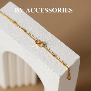 Lắc tay nữ titan xích kép phối 2 mặt tròn lồng nhau mạ vàng 18K vintage không gỉ WB2418 BY ACCESSORIES