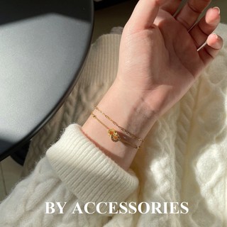 Lắc tay nữ titan xích kép phối 2 mặt tròn lồng nhau mạ vàng 18K vintage không gỉ WB2418 BY ACCESSORIES