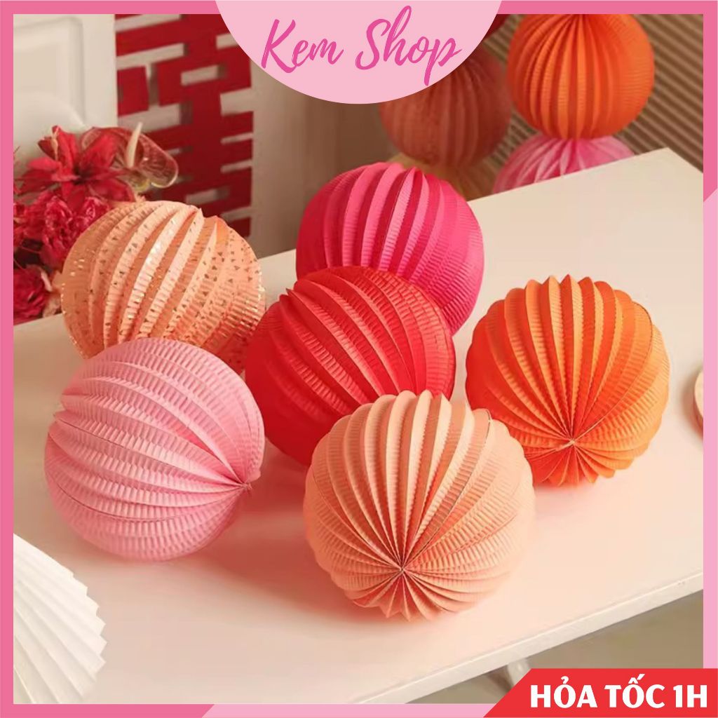 Đèn lồng giấy xếp, đèn lồng dưa hấu trang trí đám cưới, lễ Tết, trung thu, sự kiện - Kem Shop K57