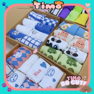 Combo Tất Hộp 8 Đôi Nhiều Màu Phong Cách Vintage Quà Tặng Bạn Gái Bạn Thân Timo T72