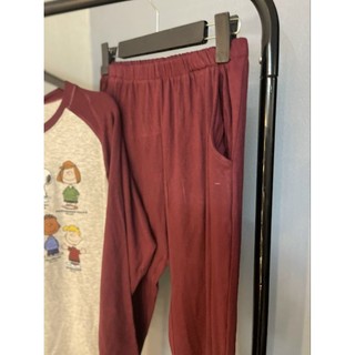 Bộ ngủ cotton xám ghi pha đỏ đô hoạt hình + quần xuông form vừa