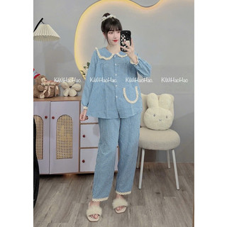 Bộ bầu - bộ sau sinh - BỘ DÀI KẺ XỐP CỔ SEN REN VIỀN 1 TÚI - 7 Màu