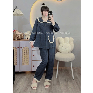 Bộ bầu - bộ sau sinh - BỘ DÀI KẺ XỐP CỔ SEN REN VIỀN 1 TÚI - 7 Màu