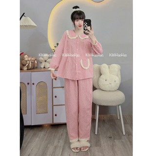 Bộ bầu - bộ sau sinh - BỘ DÀI KẺ XỐP CỔ SEN REN VIỀN 1 TÚI - 7 Màu