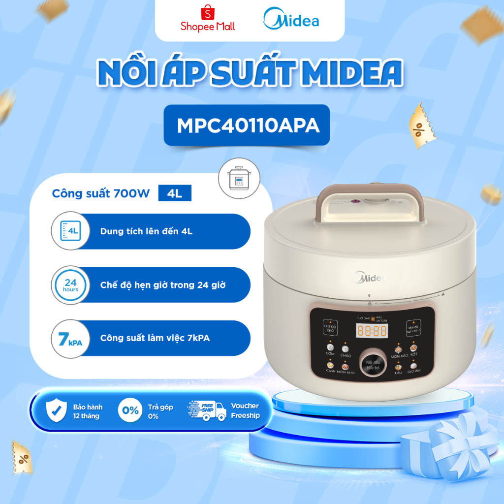 [XẢ HÀNG GIÁ SỐC] Nồi áp suất điện đa năng Midea MPC40110APA (4L, 1000W) - Hàng chính hãng