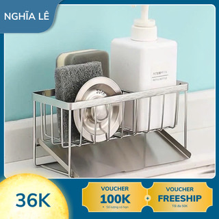 Giá Inox 304 Để Đồ Rửa Chén Bát 2 ngăn kèm khay hứng nước, Giá treo vòi inox tiện lợi