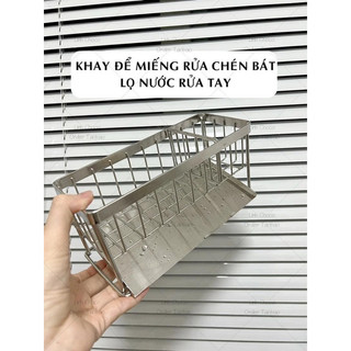 Giá Inox 304 Để Đồ Rửa Chén Bát 2 ngăn kèm khay hứng nước, Giá treo vòi inox tiện lợi