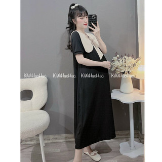 VÁY BẦU CỘC TAY THUN TĂM DÁNG XUÔNG CỔ NƠ TO KÈM TAG - 3 Màu