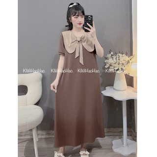 VÁY BẦU CỘC TAY THUN TĂM DÁNG XUÔNG CỔ NƠ TO KÈM TAG - 3 Màu