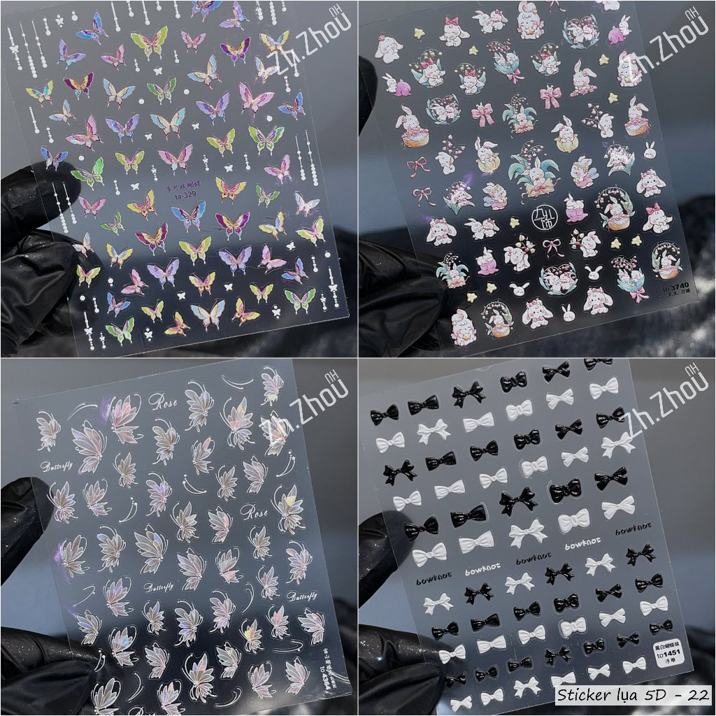 Sticker lụa 5D, Sticker bướm, Sticker nơ miếng dán móng tay nail, sticker nail trang trí móng