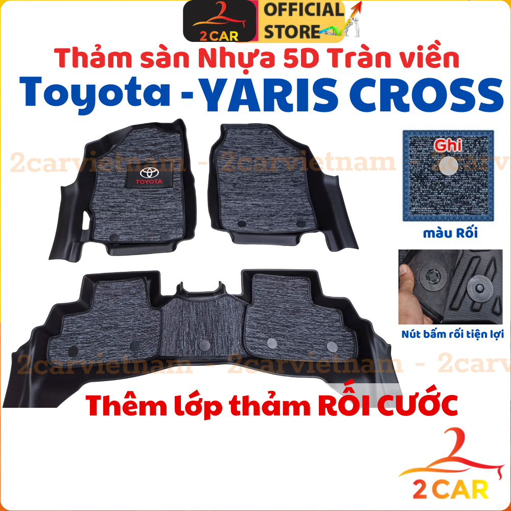 Thảm lót sàn NHỰA 5D xe Toyota Yaris Cross 2023 2024, 2025 Thảm TPE TRÀN VIỀN đúc nguyên khối theo xe. Bộ 3 miếng